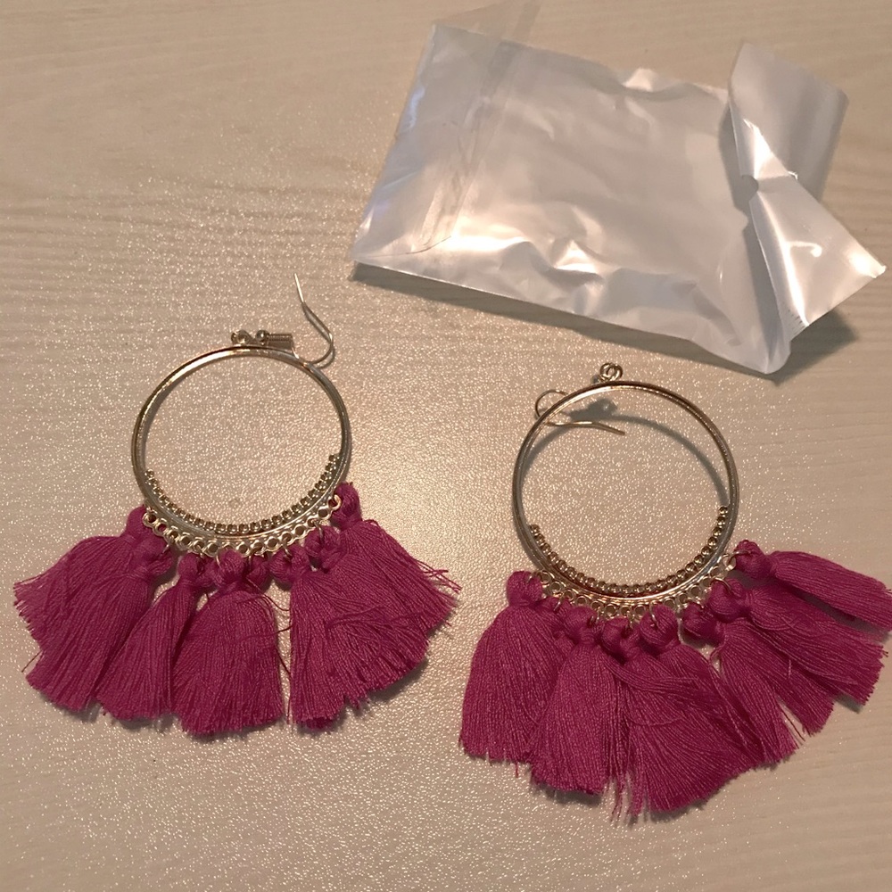 Fuscia / Hot pink tassel earrings